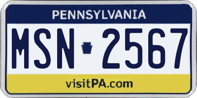 PA license plate MSN2567