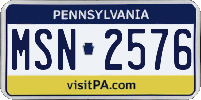 PA license plate MSN2576