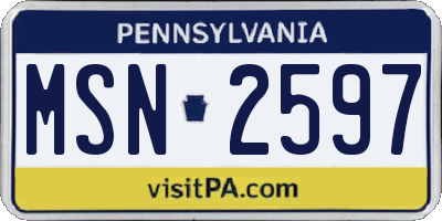 PA license plate MSN2597