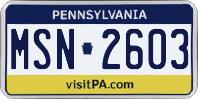 PA license plate MSN2603