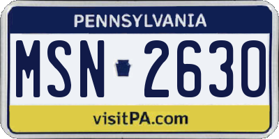 PA license plate MSN2630