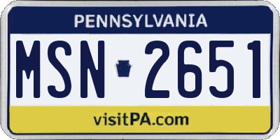 PA license plate MSN2651