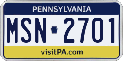 PA license plate MSN2701