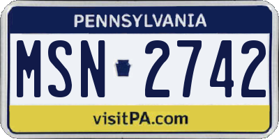 PA license plate MSN2742