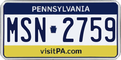 PA license plate MSN2759