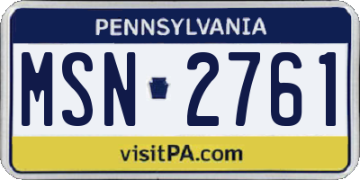PA license plate MSN2761