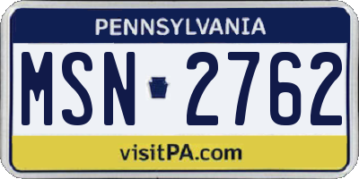 PA license plate MSN2762