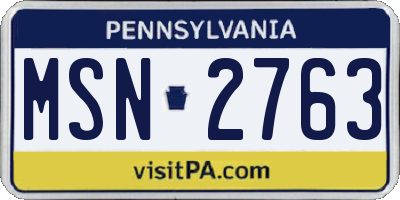 PA license plate MSN2763