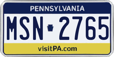 PA license plate MSN2765