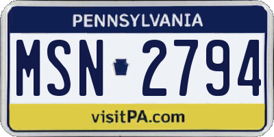 PA license plate MSN2794