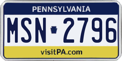 PA license plate MSN2796