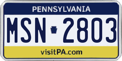 PA license plate MSN2803