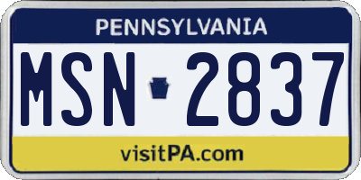 PA license plate MSN2837