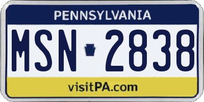 PA license plate MSN2838