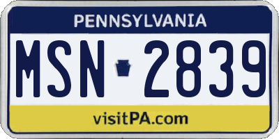 PA license plate MSN2839