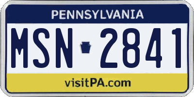 PA license plate MSN2841