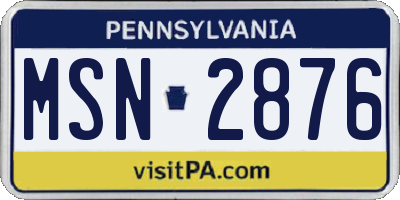 PA license plate MSN2876