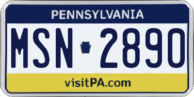 PA license plate MSN2890