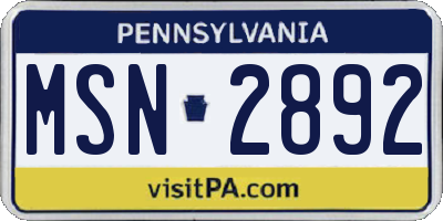 PA license plate MSN2892