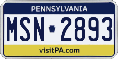 PA license plate MSN2893