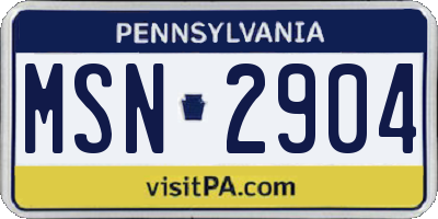 PA license plate MSN2904