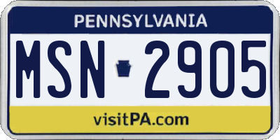 PA license plate MSN2905
