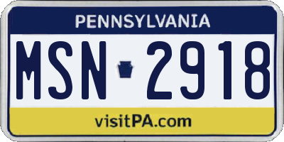 PA license plate MSN2918