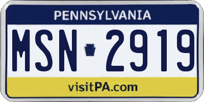 PA license plate MSN2919