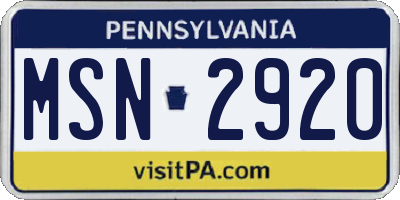 PA license plate MSN2920