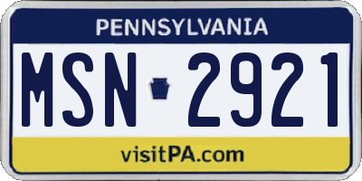 PA license plate MSN2921