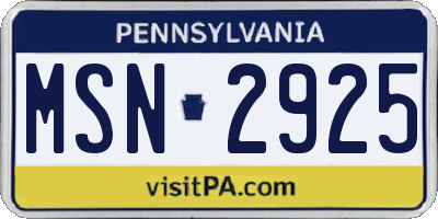 PA license plate MSN2925