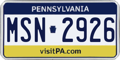 PA license plate MSN2926