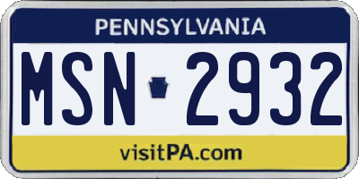 PA license plate MSN2932