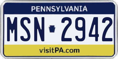 PA license plate MSN2942