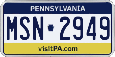 PA license plate MSN2949
