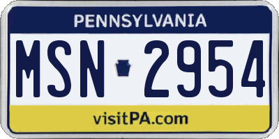 PA license plate MSN2954