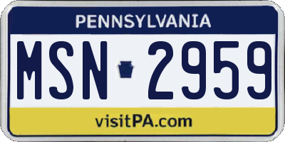 PA license plate MSN2959