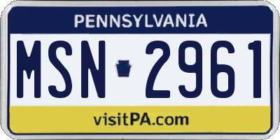 PA license plate MSN2961