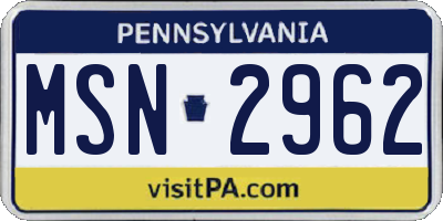 PA license plate MSN2962