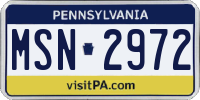 PA license plate MSN2972