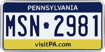 PA license plate MSN2981