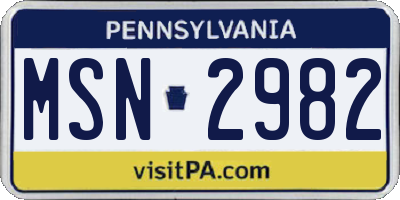 PA license plate MSN2982
