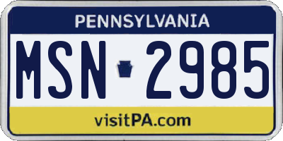 PA license plate MSN2985