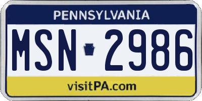 PA license plate MSN2986
