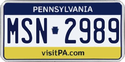 PA license plate MSN2989