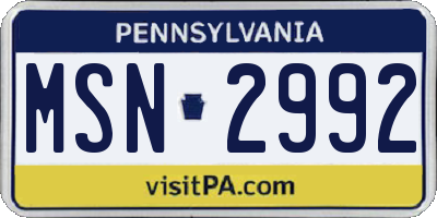 PA license plate MSN2992