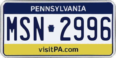 PA license plate MSN2996