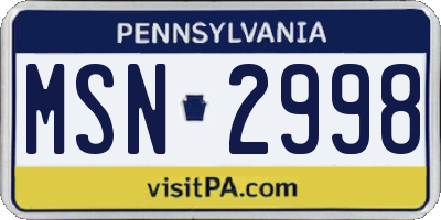 PA license plate MSN2998