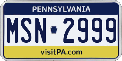 PA license plate MSN2999