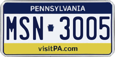 PA license plate MSN3005